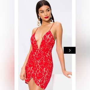 by the way. Vivian Deep V Dress in Red Lace